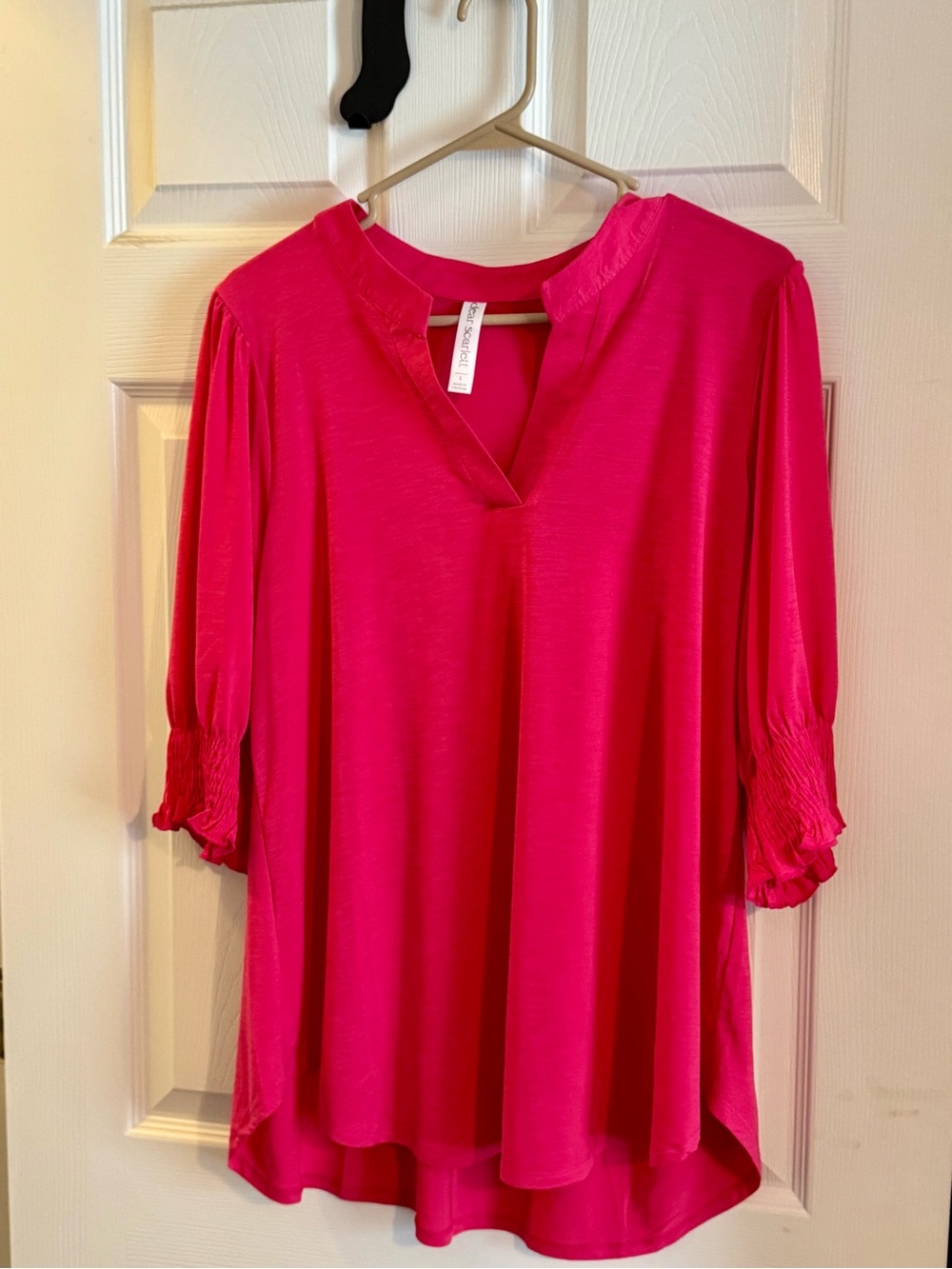 Bright Pink V-Neck Women's Top by Dear Scarlett - Picture 4 of 5